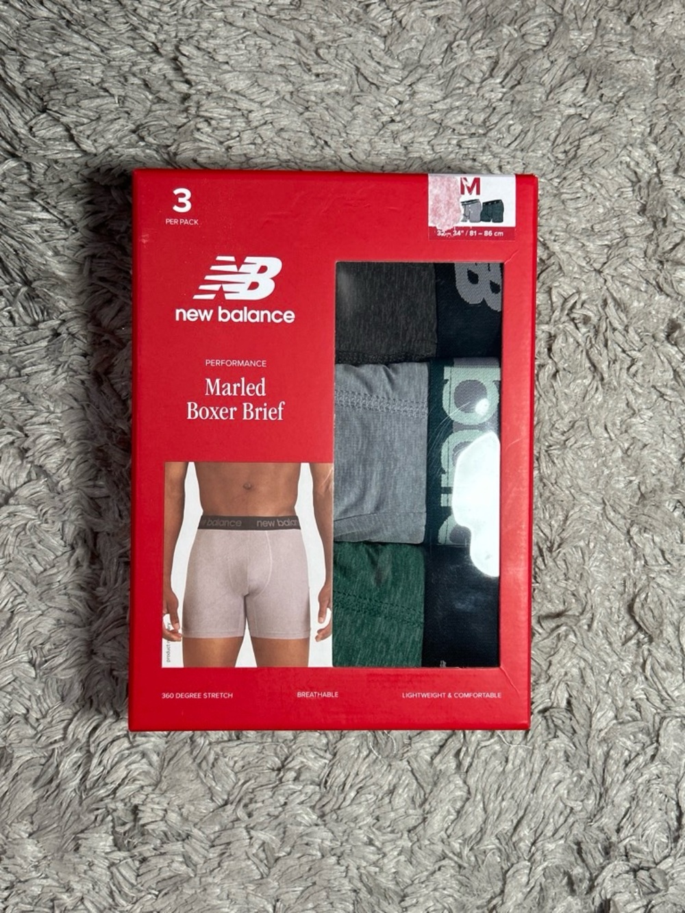 New Balance Marled Boxer Briefs - Gray, Green, Black - 3 Pack